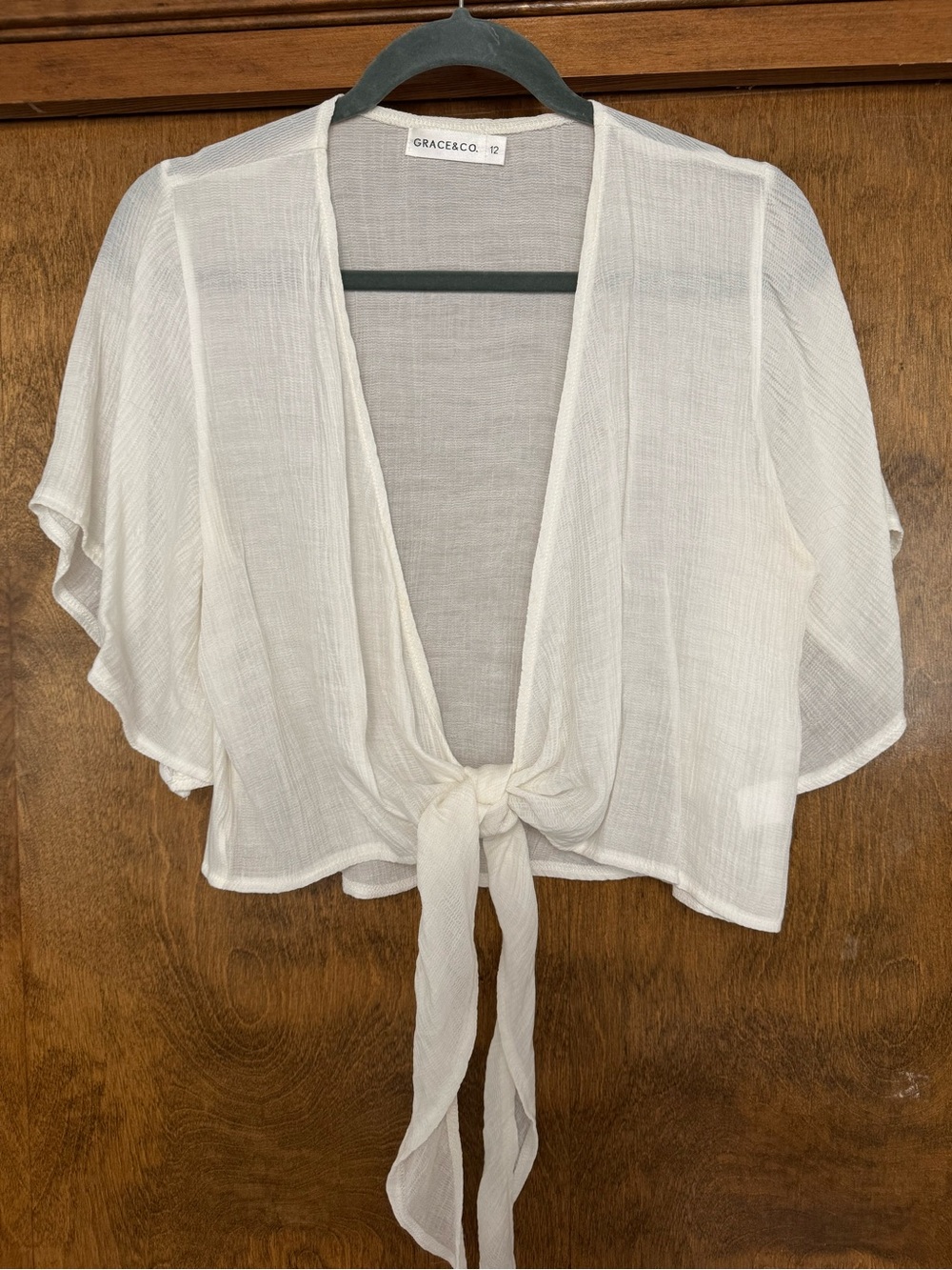 Grace White Sheer Tie-Front Crop Top